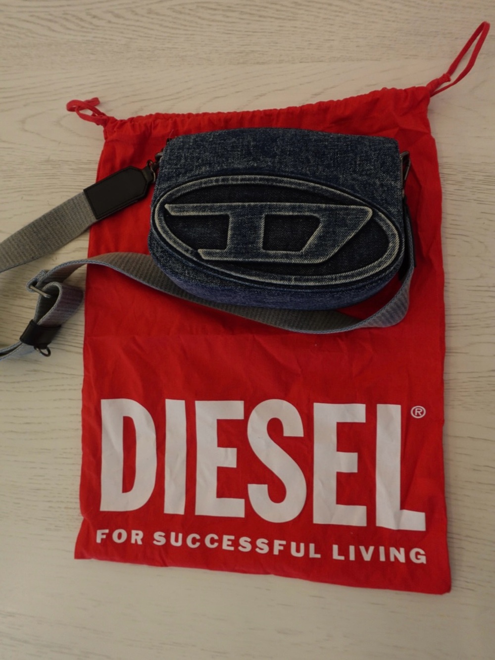 Diesel Denim Belt Bag with Gray Strap